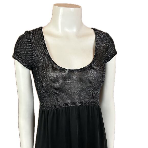 1970s Black Metallic Fitted Scoop neck Disco Maxi Dress / Juniors / Women’s XS * - Picture 2 of 4